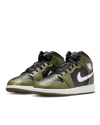 AIR JORDAN 1 MID | DQ8423-092 BLACK/WHITE-MEDIUM OLIVE