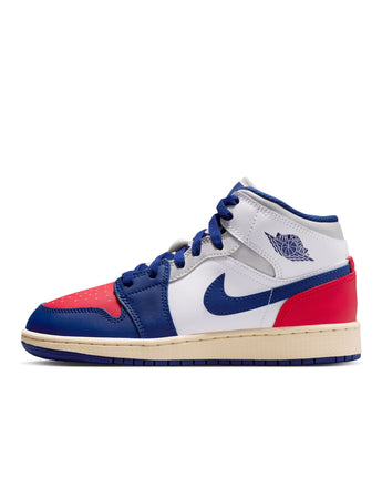 AIR JORDAN 1 MID (GS) | DQ8423-102 WHITE/DEEP ROYAL BLUE-UNIVERSITY RED