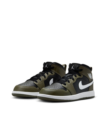 JORDAN 1 MID (PS) | DQ8424-092 BLACK/WHITE-MEDIUM OLIVE