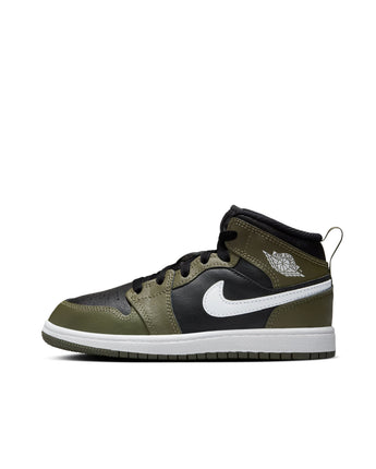 JORDAN 1 MID (PS) | DQ8424-092 BLACK/WHITE-MEDIUM OLIVE