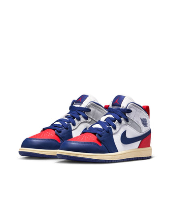 JORDAN 1 MID (PS) | DQ8424-102 WHITE/DEEP ROYAL BLUE-UNIVERSITY RED