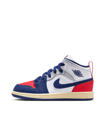 JORDAN 1 MID (PS) | DQ8424-102 WHITE/DEEP ROYAL BLUE-UNIVERSITY RED