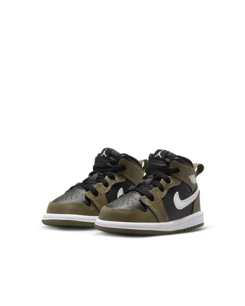 JORDAN 1 MID (TD) | DQ8425-092 BLACK/WHITE-MEDIUM OLIVE