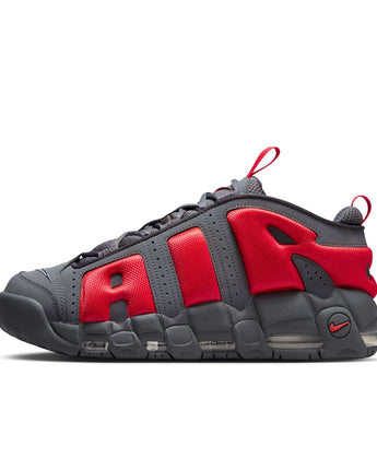 NIKE AIR MORE UPTEMPO LOW | FZ3055-002 DARK GREY/LT CRIMSON-METALLIC SILVER