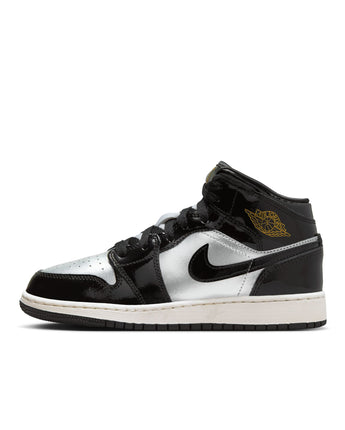 AIR JORDAN 1 MID SE (GS) | FZ3938-001 BLACK/METALLIC GOLD-METALLIC SILVER-SAIL