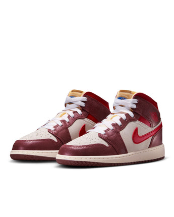 AIR JORDAN 1 MID SE (GS) | HF3196-100 COCONUT MILK/VARSITY RED-DARK PONY