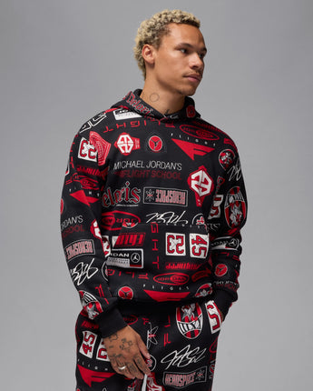 JORDAN ESSENTIAL AOP FLEECE PULLOVER | HM7254-010 BLACK/VARSITY RED