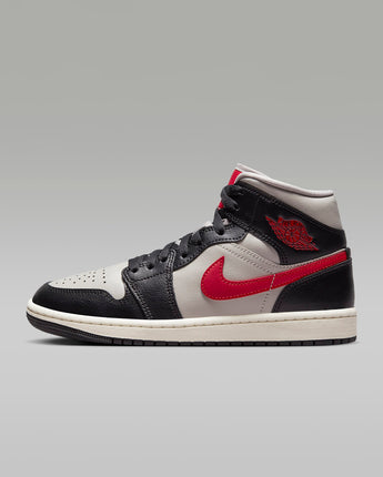 Air Jordan 1 Mid Women's Shoes - Black/College Grey/Sail/Gym Red