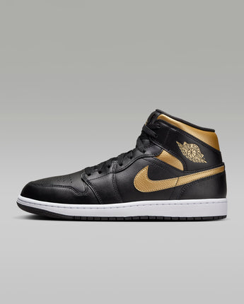 Air Jordan 1 Mid Men's Shoes - Black/White/Metallic Gold